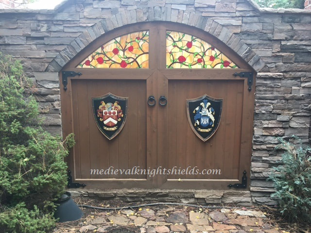 Outdoor coat of arms shield with family crest painting