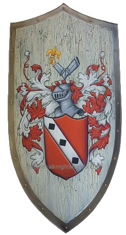 Crookston family crest knight shield w. crackle background