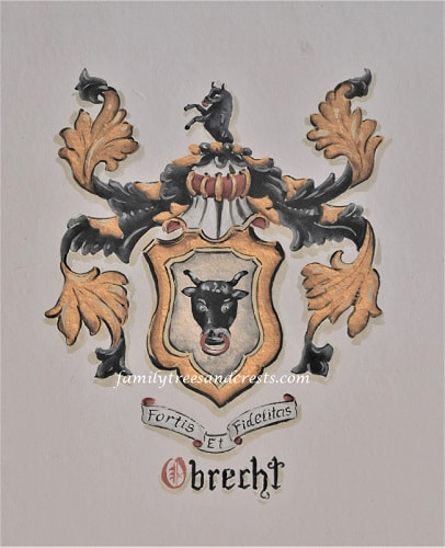 Obrecht family crest with gold leaf paint