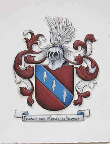 Fischer Coat of Arms , family crest painting