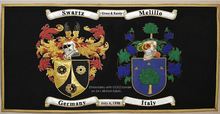Embroidery double family crest with gold border