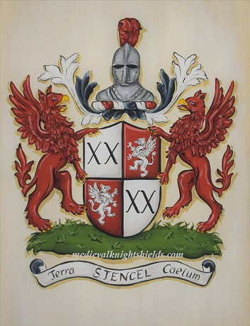 Stencel Coat of Arms with griffin shield supporters