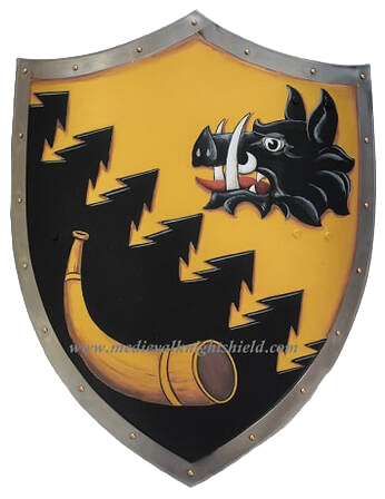 Battle shield - metal knight shield w. hand painted Coat of Arms