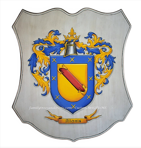 Alanis family Coat of Arms wooden plaque