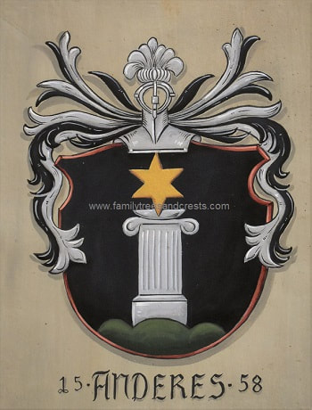 Family crest painting w. old style Anderes Coat of Arms painting on antique white
