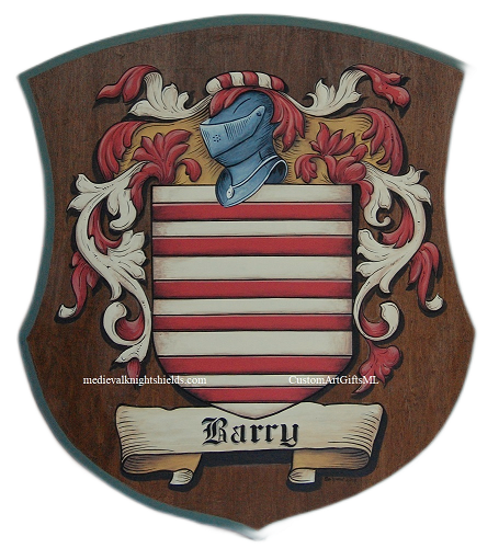 Barry Family Coat of Arms wooden plaque