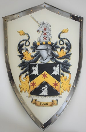 Beall family crest painting knight shield