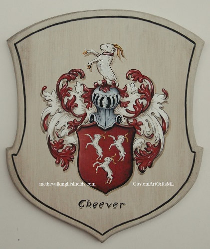 Cheever Coat of Arms wooden plaque  -  antique white