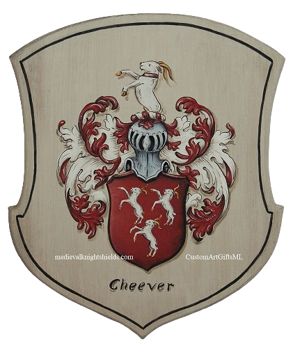 Cheever Coat of Arms wooden plaque  -  antique white