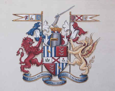 Armstrong Coat of Arms w. dragon and lion