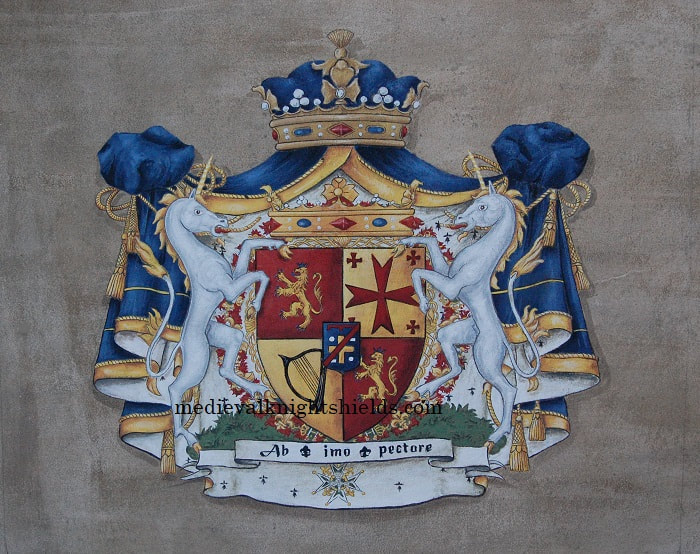 Coat of Arms painting on leather with unicorn
