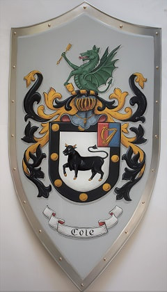 Medieval shield, knight shield  with Coat of Arms Cole