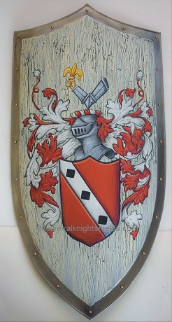Crookston family crest knight shield w. crackle background