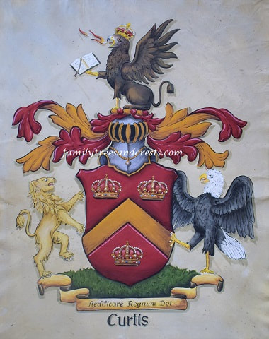 Custom family coat of arms with lion / eagle and griffin