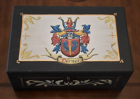 Wooden box with family Coat of Arms