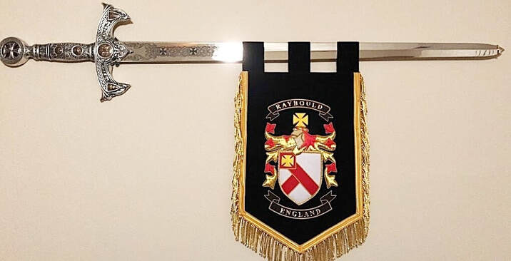Hand embroidered family crest pennant 