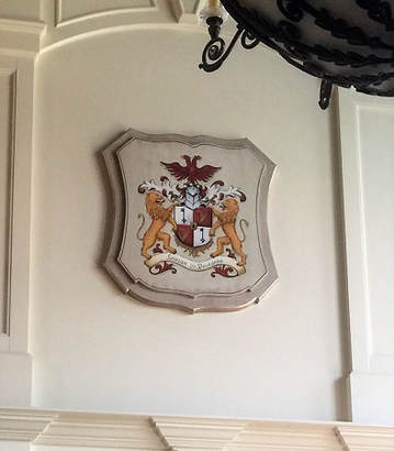 Coat of Arms painting on double old  world wooden wall plaque