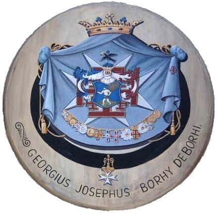 Borhy Coat of Arms - hand painted on rd. wooden plaque