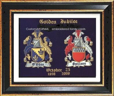 Anniversary, wedding double family crest Coat of Arms embroidery