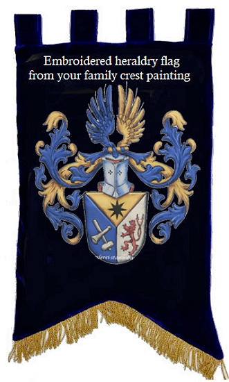 Embroidered family crest painting