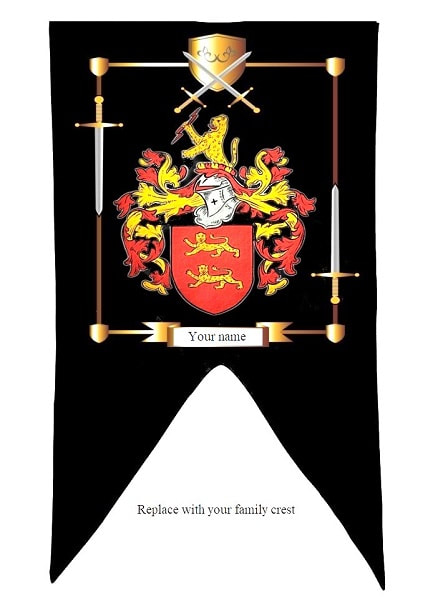 Knight flag-pennant with medieval weapon and family crest