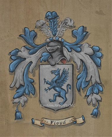 Floyd family crest- coat of arms painting on leather 