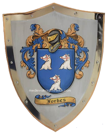 Forbes family crest painting knight shield