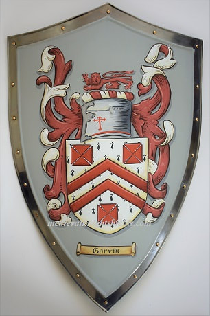 Garvin Coat of Arms Metal knight shield with gold painted rivets