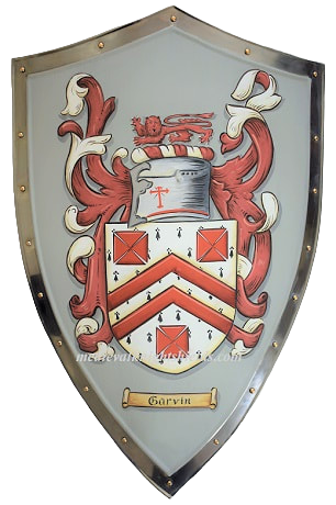 Garvin Coat of Arms Metal knight shield with gold painted rivets