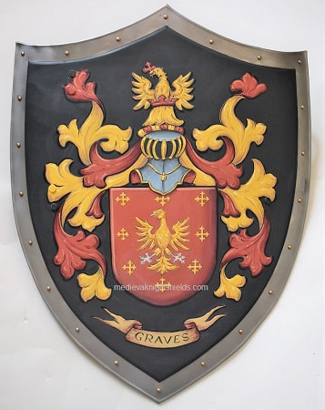 Metal knight shields , battle shields with Coat of Arms painting