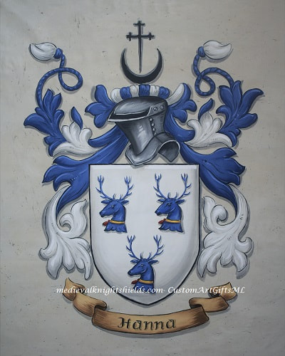 Hanna family crest -  coat of arms hand painted on canvas