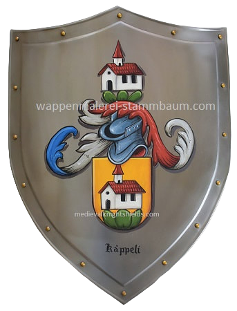 Sm. medieval knight shield w. family crest painting