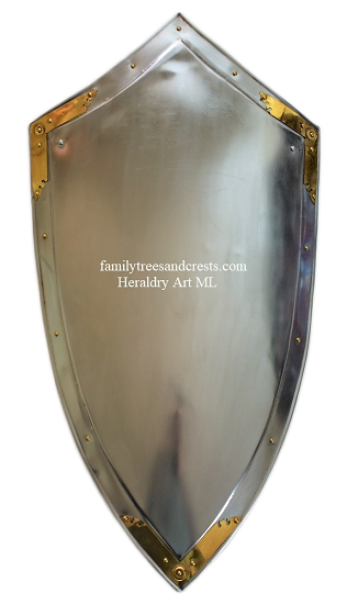 Blank 4 point steel medieval knight shield w. brass decor