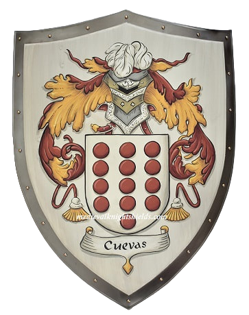 Metal knight shield w. Cuevas family crest