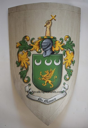 McManus Coat of Arms knight shield - wood
