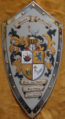 Medieval shield with Coat of Arms Mason -McDonald 