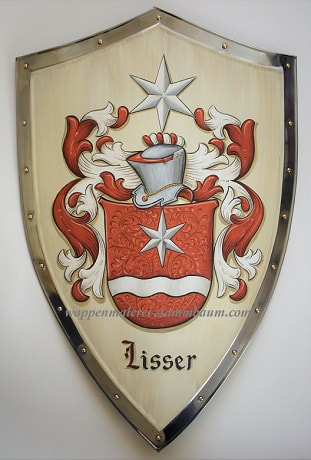 Lisser Coat of Arms Metal knight shield with gold painted rivets