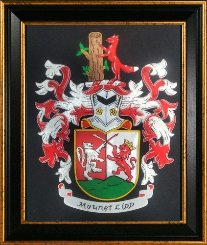 Hand embroidered family crest wall picture