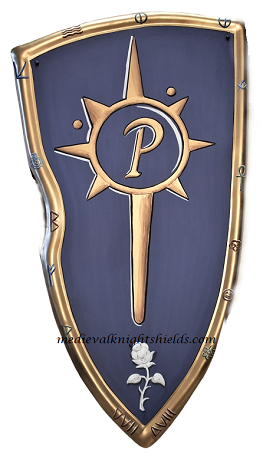 Custom hand forged knight shield with family logo