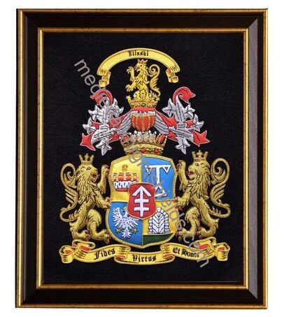 Family crest embroidery with shield supporter