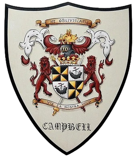 Campell Coat of Arms painting w. lion shield supporter