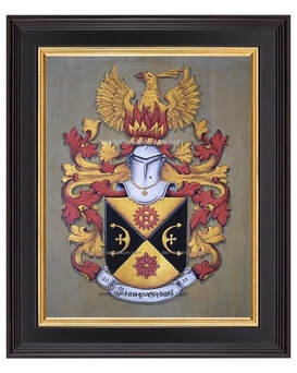 Family coat of arms hand painted on leather