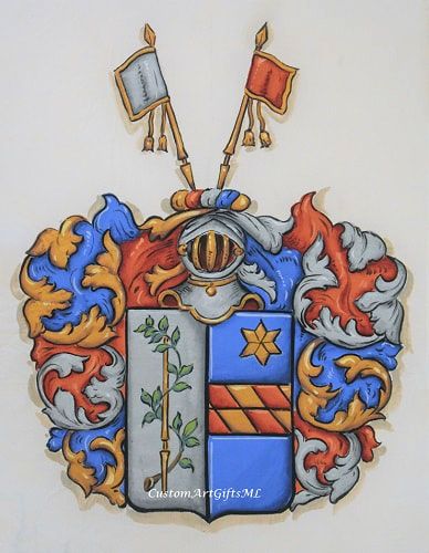 Freidenfeld Family Coat of Arms Painting on Leather