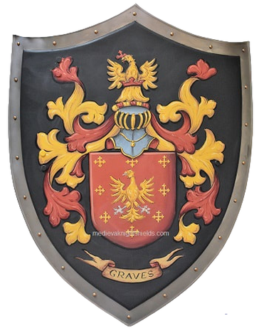 Medieval shield w. Graves Coat of Arms shield