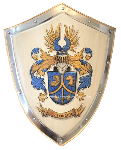 Herrmann family crest shield - antique white 