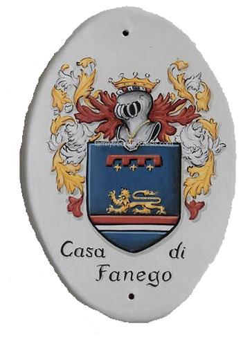 Fanego family crest ceramic house plaque