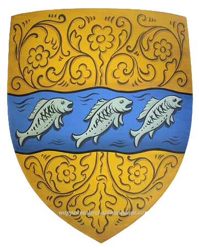 Coat of Arms shield - Fish and renaissance decor 