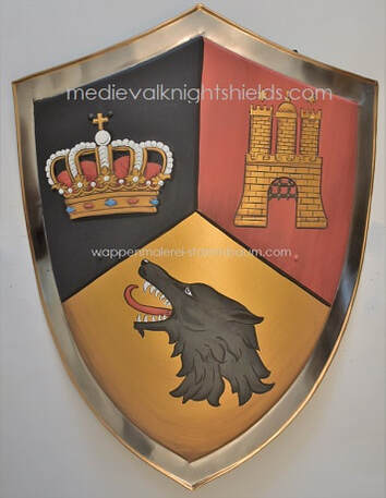 Fiolka family crest on metal knight shield
