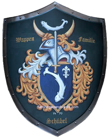 Medieval knight shield - Schuebel Coat of Arms shield with sword and fish