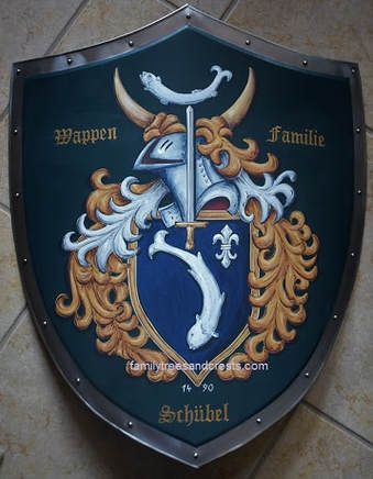 Medieval knight shield - Schuebel Coat of Arms shield with sword and fish
